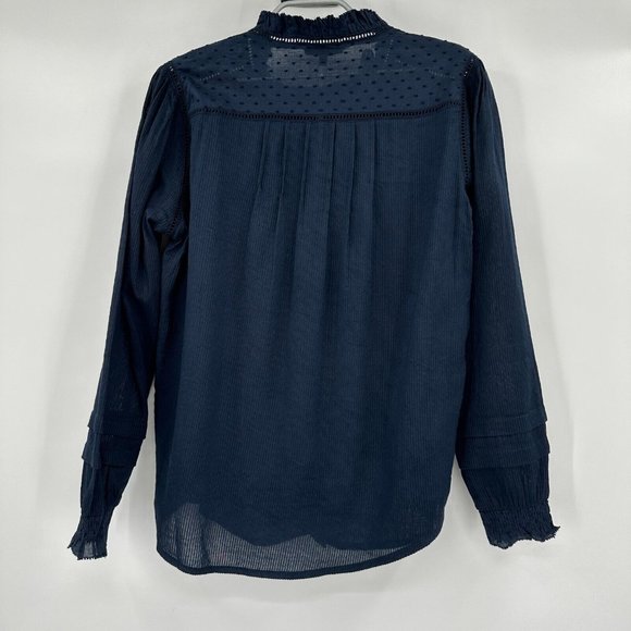 Quince Women's Textured Cotton Peasant Blouse sz S Small Navy Blue NWT Boho Top - Picture 7 of 8